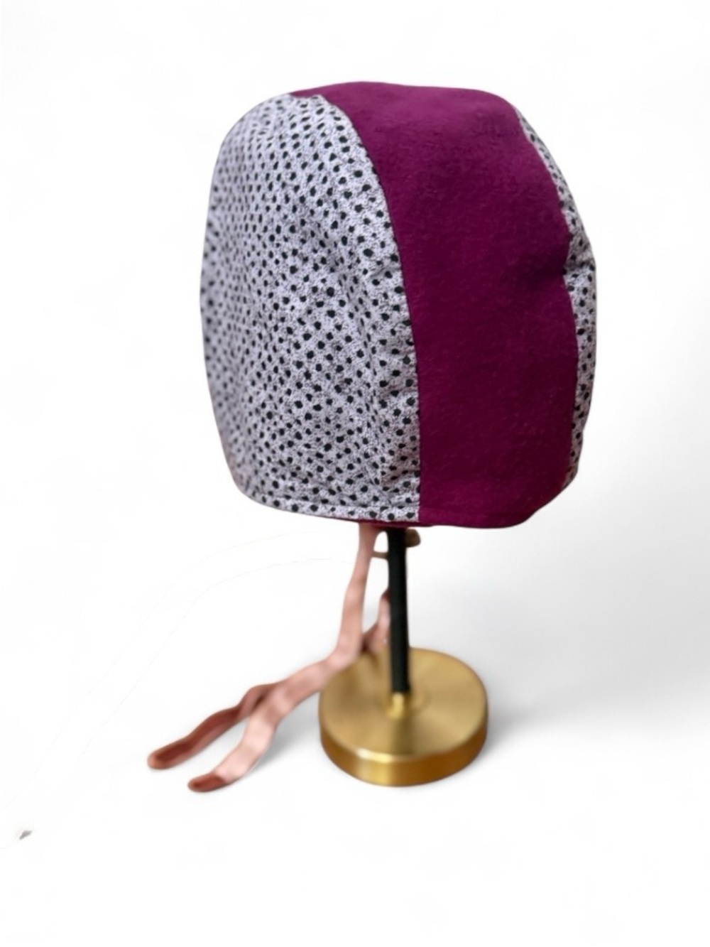 Burgundy & Gray Girls bonnet with velvet ribbon